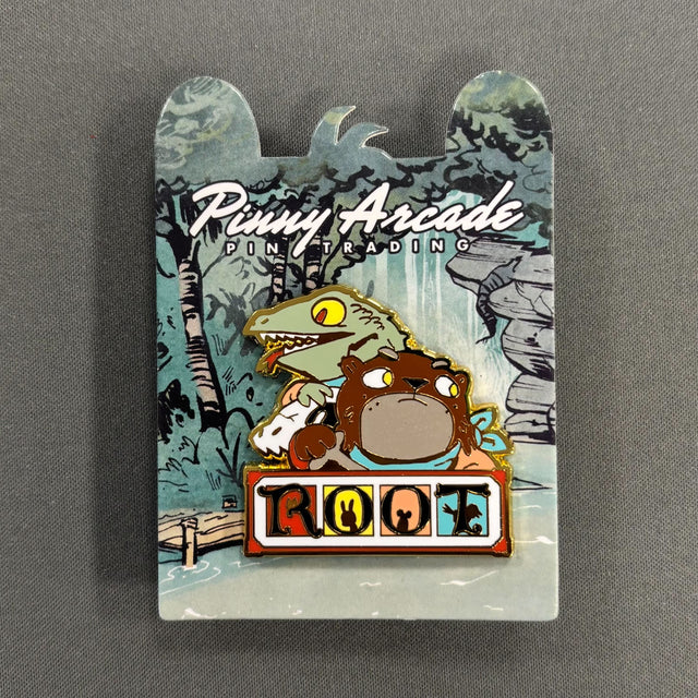 The Root Riverfolk Pprtrait pin on the coordinating backing card.