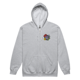 A light grey zip hoodie with the characters from Vast The Mysterious Manor embroidered on the left chest.