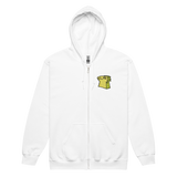 White Zip Hoodie with Lizard Cult Meeple embroidered on left chest