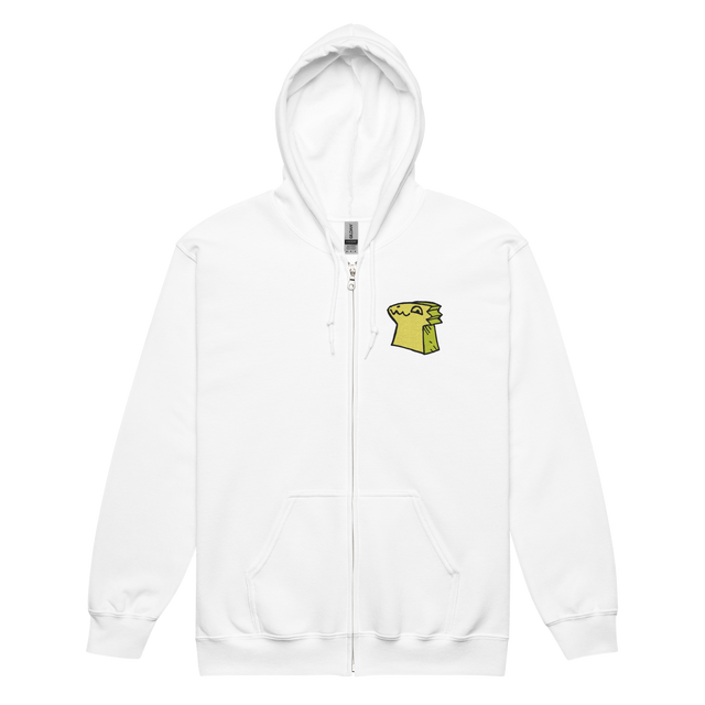White Zip Hoodie with Lizard Cult Meeple embroidered on left chest