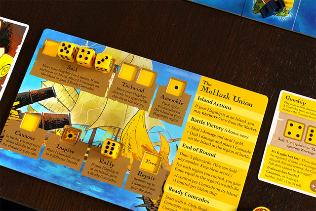 The player board and dice for the Mollusk Union