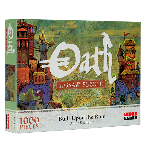 Cover for the 1000-piece puzzle featuring the art from the Oath base game box