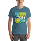 A model wearing the Riverfolk Expansion faction tee in teal heather