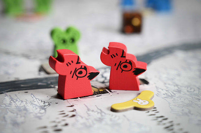 Flame Bearer hireling meeples on the winter map