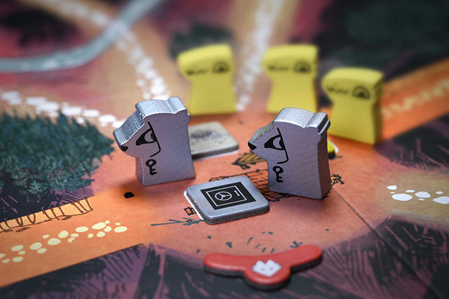 Vault Keeper hireling meeples on the mountain map