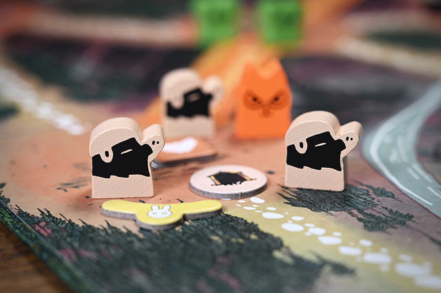 Sunward Expedition hireling meeples on the Mountain Map