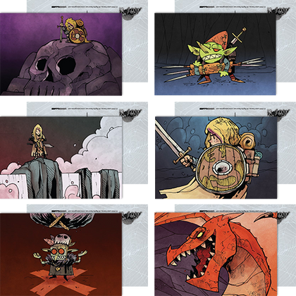 Photo of the six art pieces included in the postcard set