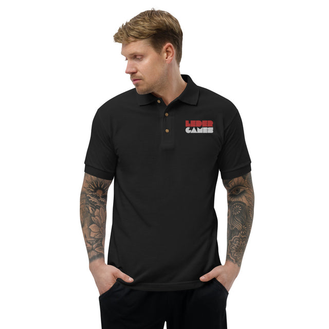 [STAFF] Leder Games Stacked Logo Black Polo