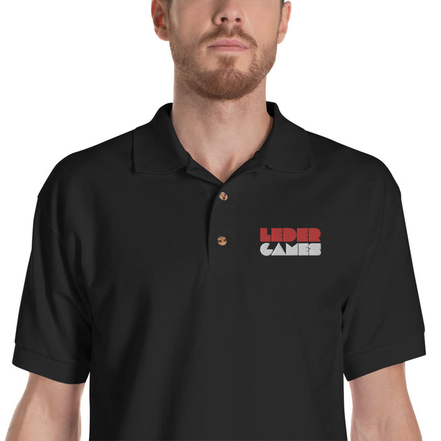 [STAFF] Leder Games Stacked Logo Black Polo