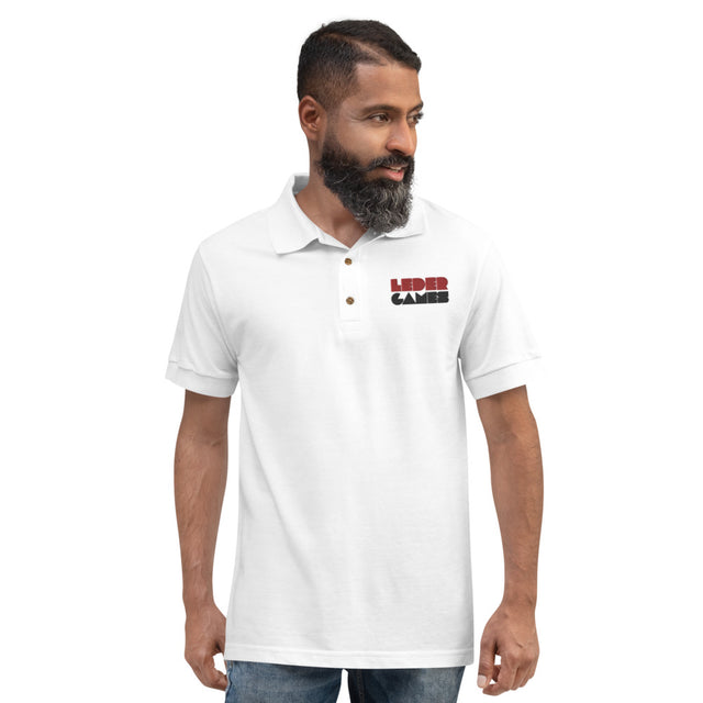 [STAFF] Leder Games Stacked Logo White Polo