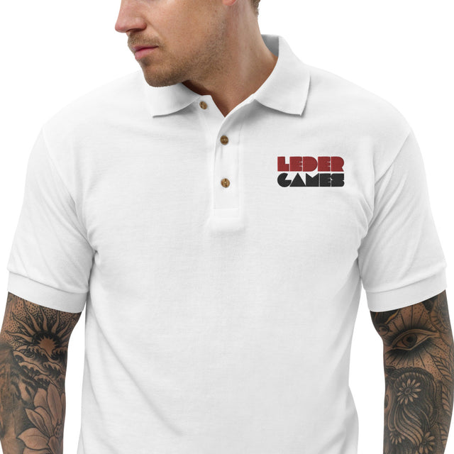 [STAFF] Leder Games Stacked Logo White Polo